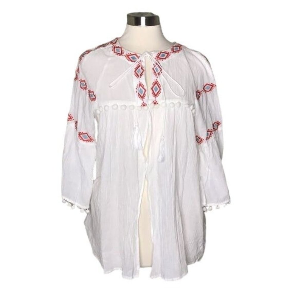 Hayden LA M off-white embroidered pompom top coverup